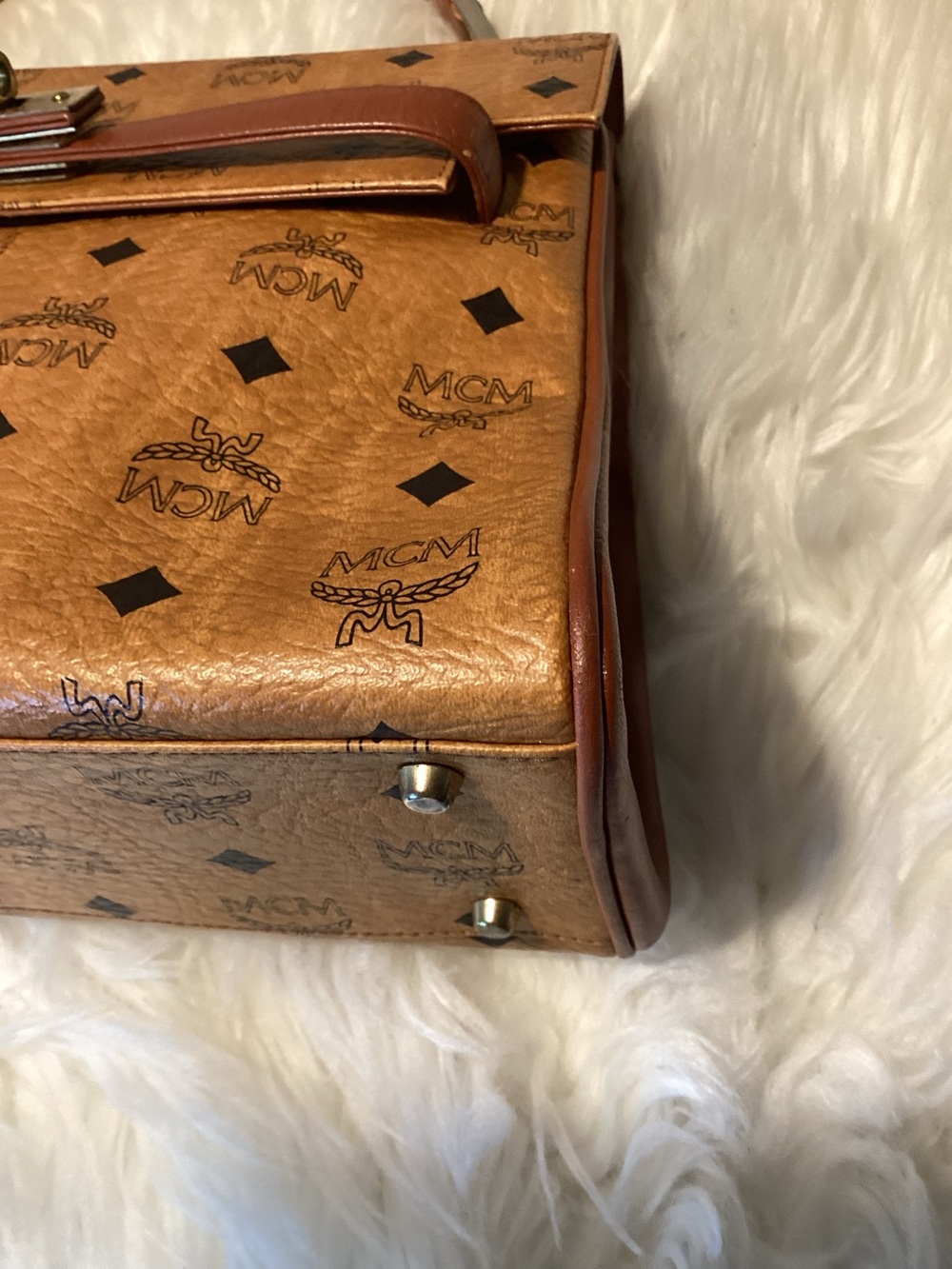 Vintage MCM Cognac Visetos Logo Top-Handle Bag - Picture 5 of 15